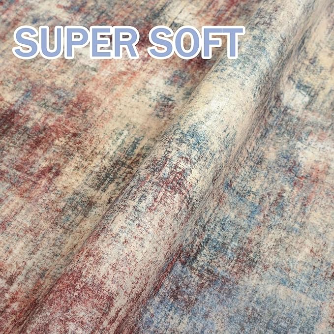 IOHOUZE Abstract Runner Rug 2x5 Ft Washable Runners for Hallways, Non Slip Kitchen Runner Printed Faux Wool Entryway Runner Indoor, Modern Abstract Floor Carpet for Hall Kitchen Bedroom, Red/Multi