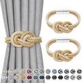 NICEEC 2 Pack Mini Magnetic Curtain Tiebacks Nordic Simple Style Drape Tie Backs Elegant Hand Weave Rope Knot Decorative Curtain Holdbacks for Home & Office Thin Window Drapery (Gold & Beige)
