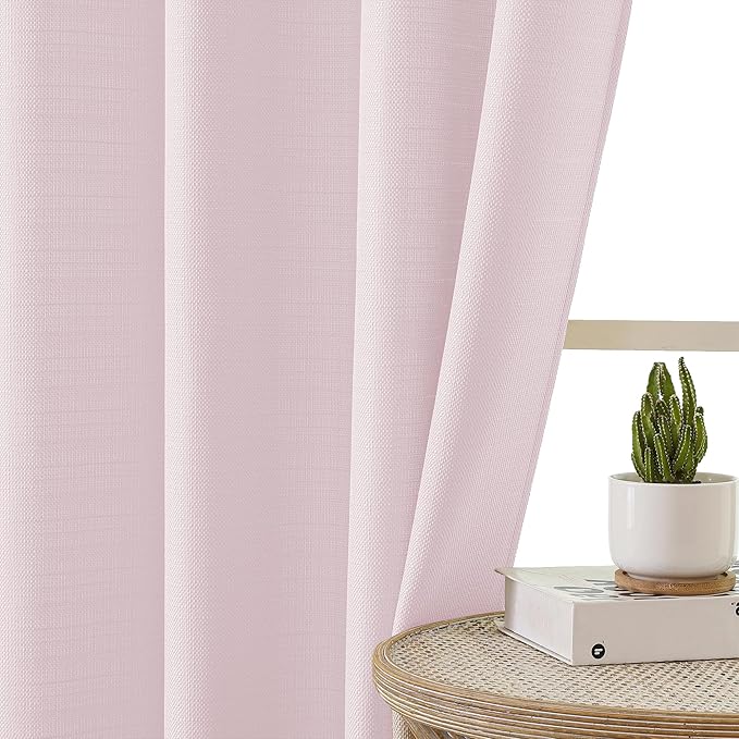 Chyhomenyc Blush Pink Valance for Windows, Light Filtering Faux Linen Solid Short Curtain Valance, Burlap Decorative Small Curtain for Kitchen Bathroom Laundry Basement, 60Wx12L inch, 1 Piece