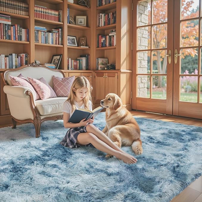 Rugs for Living Room 5x8, Alfombras para Salas Shag Large Plush Soft Area Rug, Shaggy Carpets for Bedroom, Kids Boys Girls Home Decor Aesthetic(Dark Blue Tie-Dyed, 5 x 8 Feet)
