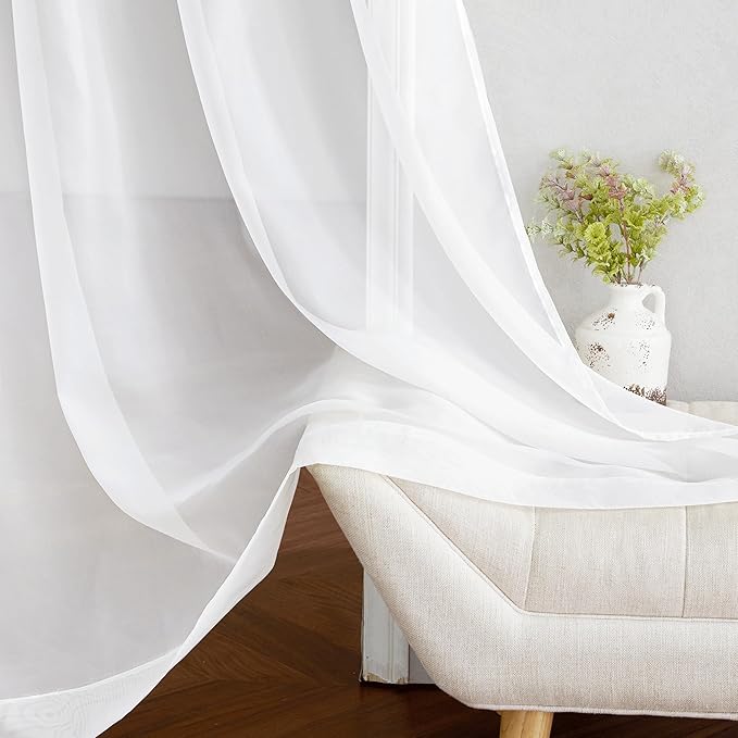 NICETOWN Sheer Curtains 120 inches Length for Windows, Grommet Top Elegant Voile Textured Window Treatment for Sliding Glass Door/Bedroom/Living Room, Ivory, W54 x L120, 1 Pair