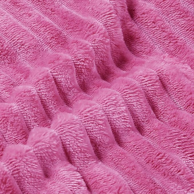BEDELITE Fleece Blanket Twin Size – 3D Ribbed Jacquard Soft and Warm Decorative Fuzzy Blankets – Cozy, Fluffy, Plush Lightweight Throw Blankets for Couch, Bed, Sofa(Hot Pink, 60x80 inches)