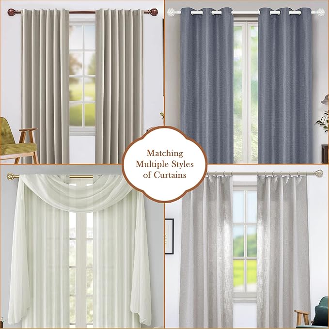 KAMANINA 1 Inch Curtain Rod Telescoping Single Drapery Rod 28 to 48 Inches (2.3-4 Feet), 2 Pack Black Curtain Rods for Windows 16 to 44 Inches, Netted Texture Finials