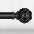 Long Black Curtain Rod, Heavy Duty 1 Inch Decorative Curtain Rods for Windows 72 to 144 Inch, Single-Side Adjustable Vintage Rustic Matte Black Drapery Pole with Boho Netted Texture Finials
