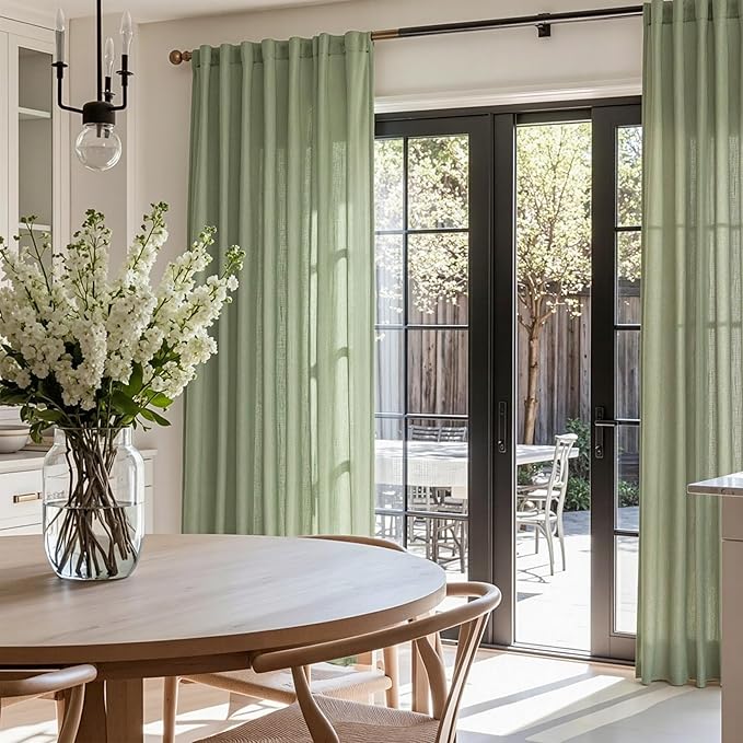 MYSKY HOME French Door Curtains for Closet Doorways, 72 Inches Long Sage Green Semi Sheer Drapes Light Filtering Curtain Panels Elegant Look for Classroom/Guestroom Windows, 50" x 72", 2 PCs