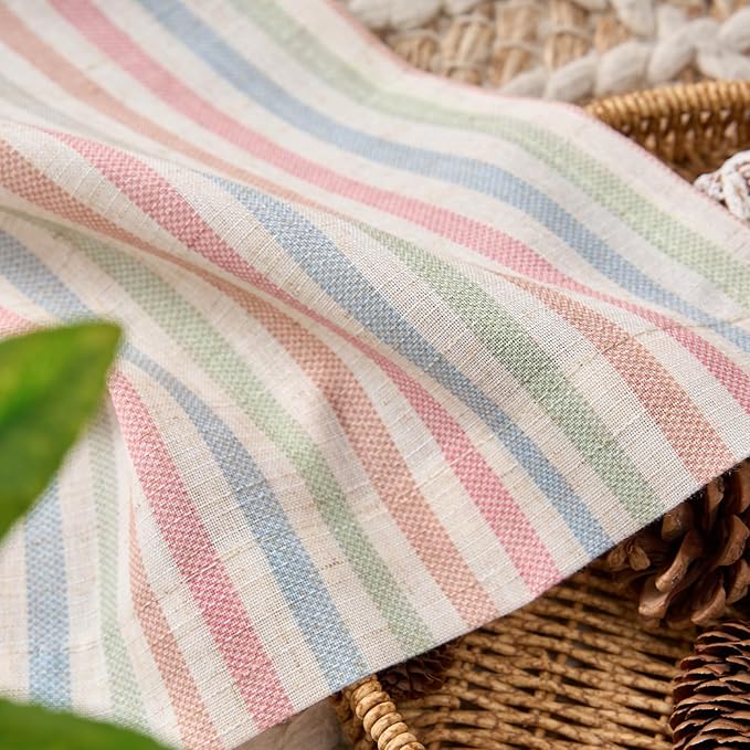 jinchan Valance Curtain Linen Textured Striped Window Curtain for Living Room Light Filtering Farmhouse Valance for Kitchen Rod Pocket 1 Panel 16 Inch Candy on Linen 1 Panel