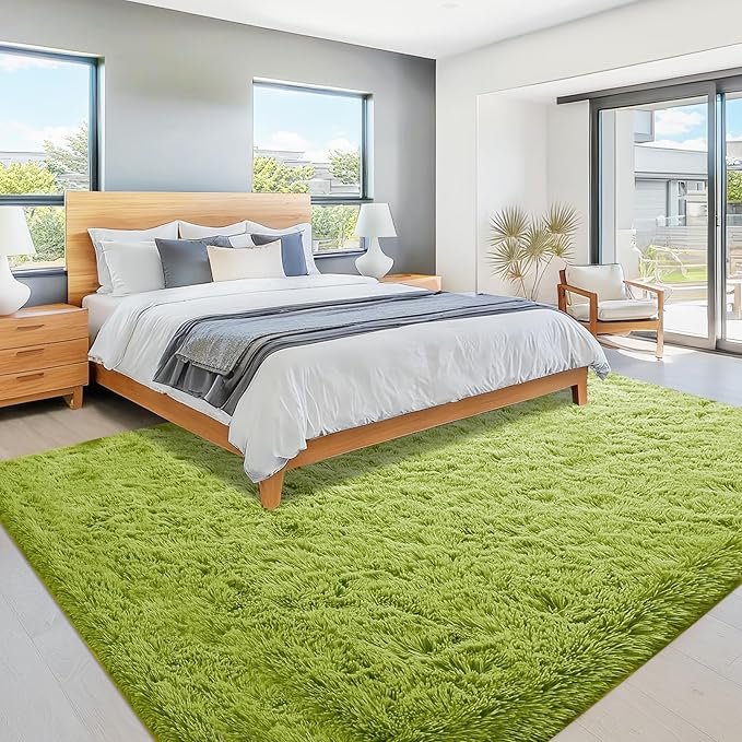 8x10 Area Rugs for Living Room: Fluffy Shag Soft Washable Rug Large Fuzzy Plush Indoor Carpet for Bedroom Nursery Playroom Kids Girls Boys Room (Grass Green, 8'x10')
