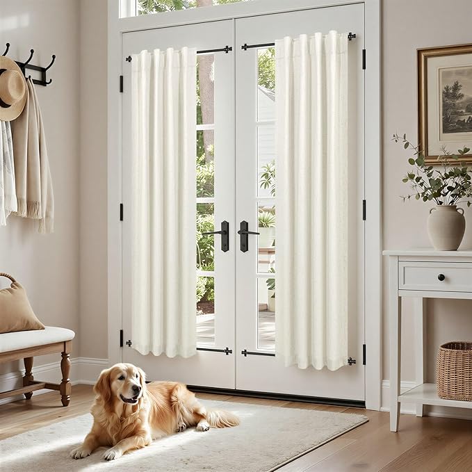 Pitalk Textured Linen Blackout Curtains 45 Inches Long 2 Panels Bathroom Window Curtain Short for Bedroom Kitchen Cafe Privacy Decorative Boho Farmhouse Thermal Insulated 36 x 45 Length Cream Ivory