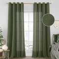 LAMIT Sheer Linen Curtains 102 inches Long, Linen Textured Light Filtering Semi Sheer Bronze Grommet Natural Boho Drapes for Living Room/Farmhouse, 2 Panels, Olive Green, 52 x 102 Inch