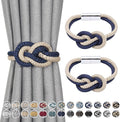 NICEEC 2 Pack Mini Magnetic Curtain Tiebacks Nordic Simple Style Drape Tie Backs Elegant Hand Weave Rope Knot Decorative Curtain Holdbacks for Home & Office Thin Window Drapery (Dark Blue & Beige)