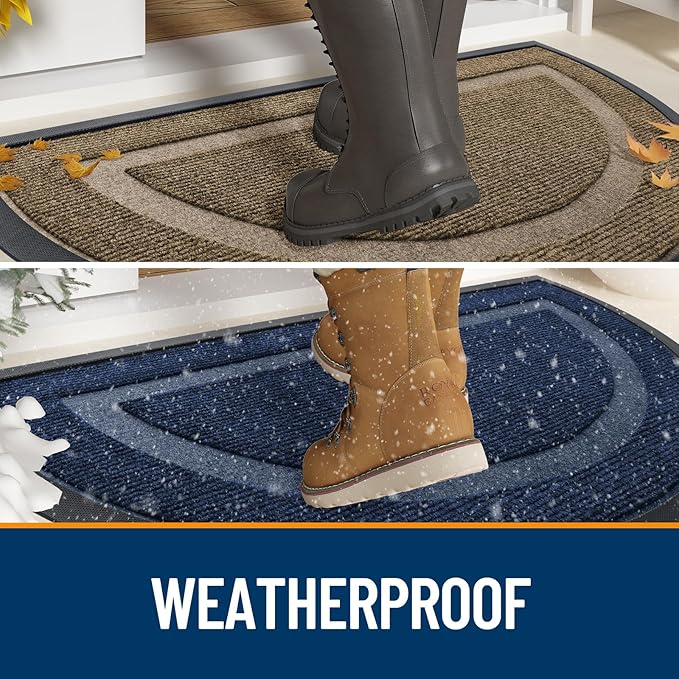 OLANLY Half Circle Door Mat Indoor Outdoor Entrance Welcome, Waterproof All-Season, All-Weather Doormat, Sturdy Natural Rubber, Low Profile, Easy Clean Patio Porch Entryway Mat, 59x35, Brown