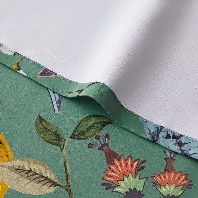 Extra Long 108 Inches Curtains for Large Window Funky Sage Green Tall Light Blocking Fun Floral Hummingbird Leaf Flower Jungle Forest Fancy Grommet Microfiber Lined High Ceiling Curtains 2 Panels 9FT