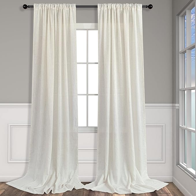 Cream Curtains 96 Inches Long for Living Room 2 Panels Back Tab Loop Pocket Soft Natural Linen Draperies Light Weight Airy Semi Privacy Sheer Curtains for Bedroom Dining Cottage Urban Decor 8 FT Tall