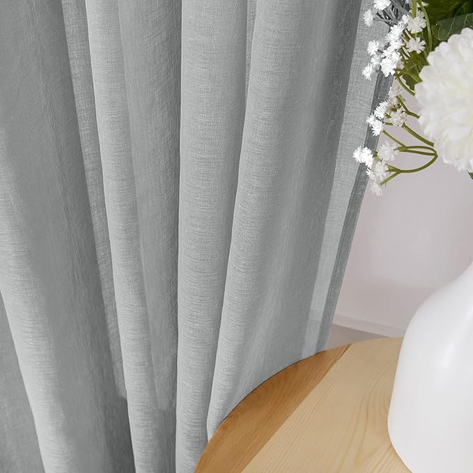 Tollpiz Sheer Tier Curtains Kitchen Linen Textured Half Curtain Sheers Light Filtering Rod Pocket Voile Bathroom Short Curtains for Farmhouse, 25 x 30 inches Long, Silver Grey, Set of 2 Panels