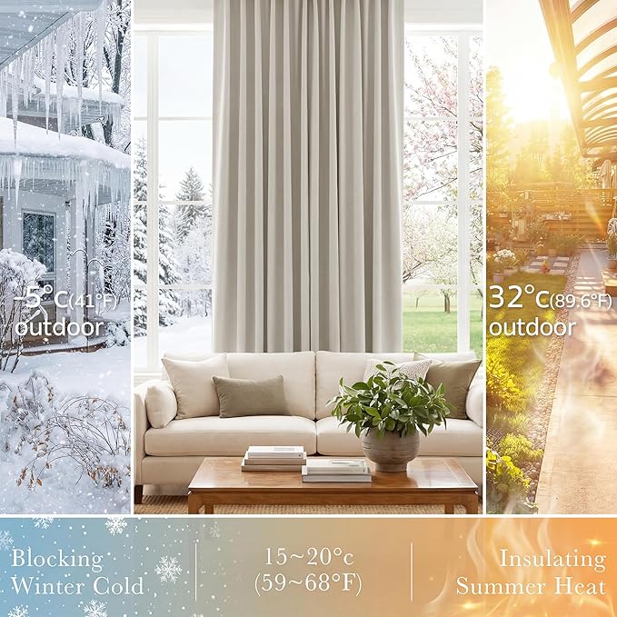 PONY DANCE Blackout Short Cafe Curtains, Privacy Light Block Small Window Curtains for Bedroom Kitchen Basement Dining Classroom, W 34 x L 36 inches, Cream, 2 Panels