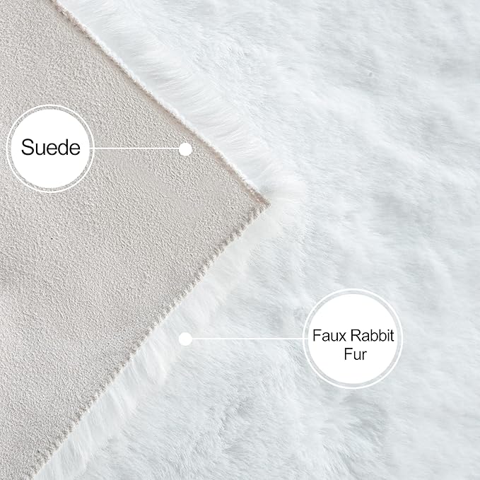 ORINOVA White Faux Fur Round Rug 4ft Fluffy Rabbit Fur Rug Machine Washable Circle Area Rugs for Living Room Bedroom Home Teen Room Nursery Décor