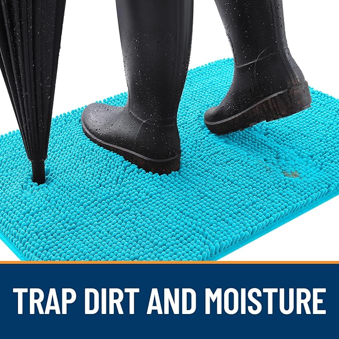 OLANLY Dog Door Mat for Muddy Paws 59x24, Absorbs Moisture and Dirt, Absorbent Non-Slip Washable Doormat, Quick Dry Chenille Mud Mat for Dogs, Entry Indoor Entryway Carpet for Inside Floor, Aqua Blue