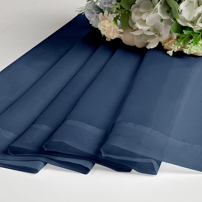 Lecloud Navy Blue Sheer Valances for Windows 18 Inch Length 2 Pcs, Cafe Kitchen Curtains for Bedroom Living Room, Short Curtains for Small Windows with Dual Rod Pocket Home Decor, 42" W x 18" L