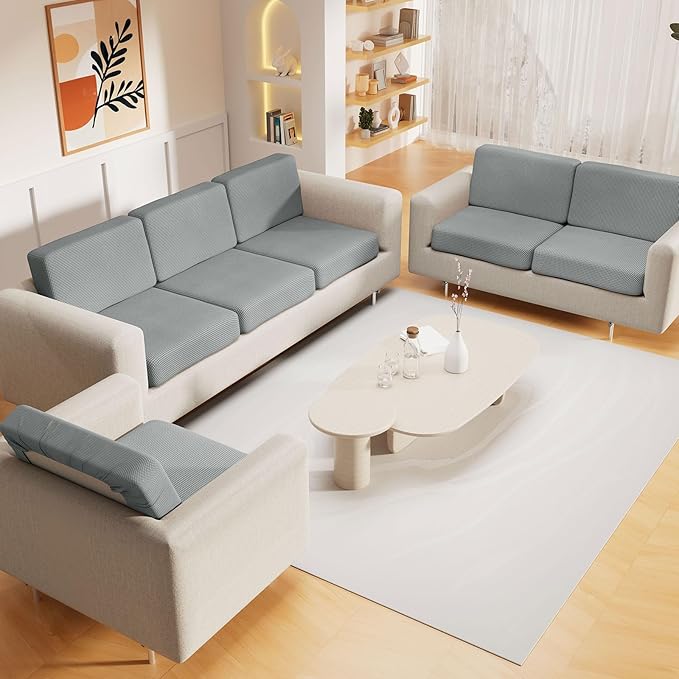 hyha Waterproof Couch Cushion Covers for Pets, Non Slip Sofa Cover for Dogs Washable, Soft Thick Stretch Jacquard Fabric, Sofa Slipcovers with Elastic Bottom (1 Piece for Backrest L, Light Grey)