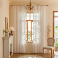 MYSKY HOME 72 Inches Long Semi Boho Sheer White Door Curtains for Closet Doorways,Light Filtering Back Tab Macrame Privacy Protect Farmhouse Drapes for Dining Room, 50" x 72",Pure White, 2 Panels