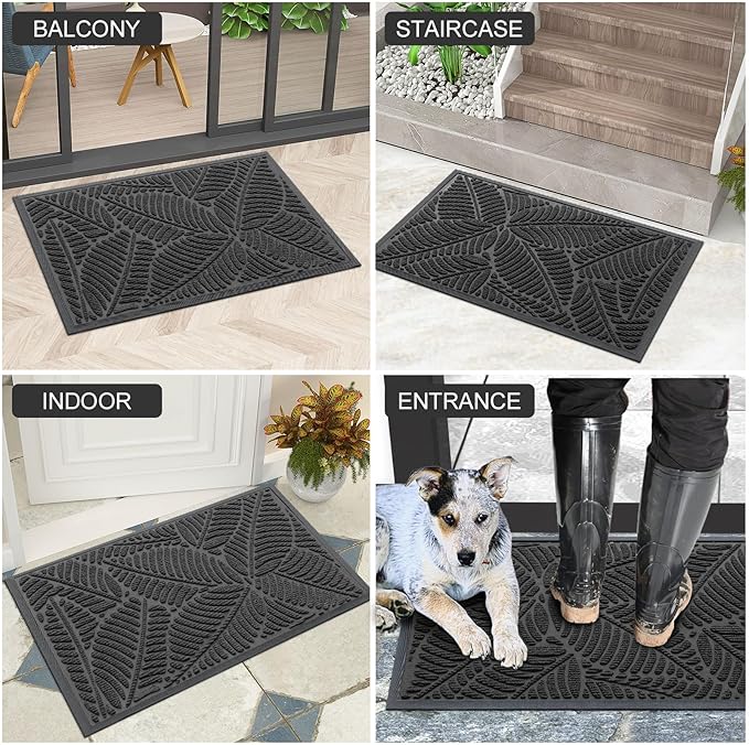 Colorxy Waterproof Doormat, Sturdy Natural Rubber Front Indoor Mat, Non Slip Low Profile Outdoor Door Mats, Stain and Fade Resistant Floor Mats, Easy Clean Patio Entry Mat, 36''x24'', Light Grey