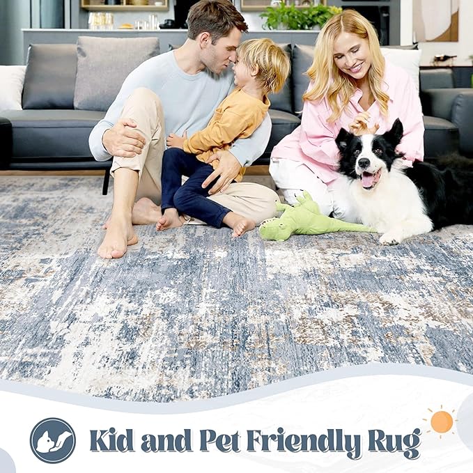 2x7 Runner Rug for Hallway, Washable Modern Abstract Runner Rugs Neutral Soft Non Slip Kids Rug Stain Resistant Indoor Runners for Hallways Entryway Bedroom Kitchen Laundry Room(Blue, 2'x7')