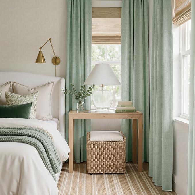 RYB HOME Sage Green 100% Blackout Curtains 108 inches Long, Thermal Insulated Linen Texture Drapes for Bedroom/Living Room, Elegant Farmhouse Curtains Back Tab&Rod Pocket, W52xL108, 2 Panels