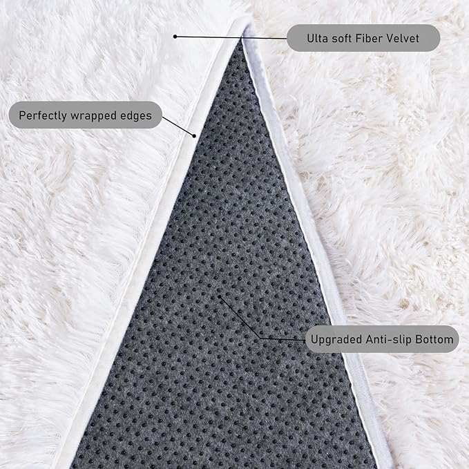 Rugs for Living Room 9x12, Soft Shaggy Modern Shag Area Rug for Bedroom, Upgrade Non-Slip Plush Fluffy Carpet for Kids Boys Girls Room Home Decor Aesthetic, Cream White
