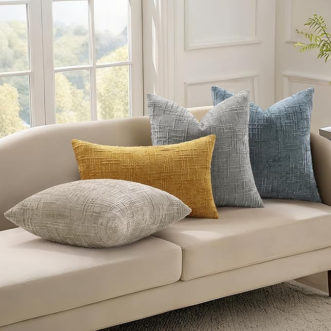 decorUhome Light Brown Chenille Throw Pillow Covers 16x16 Set of 2 Textured Soft Cozy Slubby Couch Pillow Covers Modern Farmhouse Boho Decorative Pillow Cases for Bed Sofa Living Room