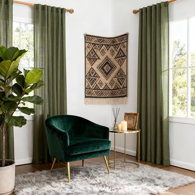 MYSKY HOME 72 Inches Long Semi Sheer Curtains Light Filtering Window Drapes Door Curtains for Closet Doorways, Short Curtain Panels Elegant Look for Classroom/Guestroom, 50" x 72", Olive Green, 2 Pcs