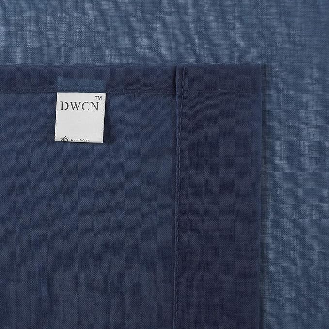 DWCN Navy Blue Sheer Curtains for Kitchen Windows - Rod Pocket Semi Transparent Voile Tier Curtains for Bedroom, Living Room, Farmhouse, 36 x 36 inches Long, Set of 2 Panels