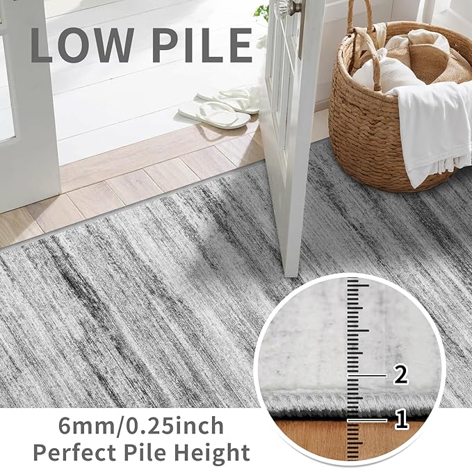 2x8 Washable Runner Rug for Family: Easy-to-Clean Runners for Hallway Entryway Bedroom - Stain and Water Resistant Rugs with Non-Slip Backing - Soft Low-Pile Carpet Grey