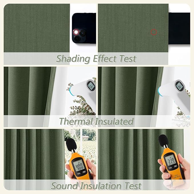 Guken Olive Green 100% Blackout Curtains 84 Inch Length 2 Panels Set for Living Room Bedroom Back Tab Thermal Insulated Black Out Linen Drapes Room Darkening Window Curtains 84 Inches Long