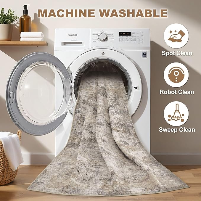 Nakagishi 9x12 Area Rugs Living Room: Washable Abstract Large Neutral Soft Rug Stain Resistant Modern Indoor Floor Non-Slip Carpet for Bedroom Nursery Kids Playroom Office Dining Room Dorm- Brown Grey