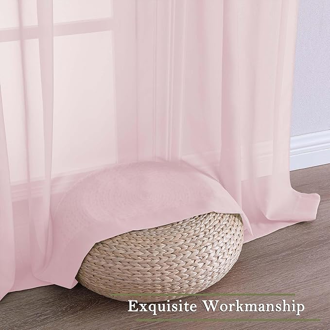 Lecloud Blush Pink Sheer Curtains for Bedroom 90 Inches Long 2 Pcs, Rod Pockets Window Curtains for Living Room Dining Room, Modern Farmhouse Decor Light Filtering Drapes, Each Panel 59" W x 90" L