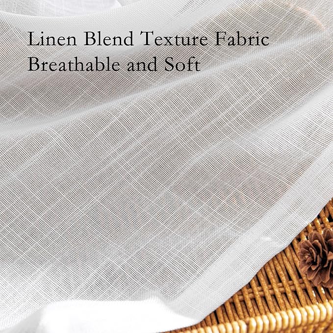 MYSKY HOME French Door Curtains for Closet Doorways, 72 Inches Long White Cotton Sheer Drapes Light Filtering Curtain Panels Elegant Look for Classroom/Guestroom Windows, 50" x 72", White, 2 PCs