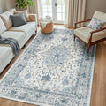 Area Rugs 5'x8' Washable Non-Slip, Floral Vintage Distress Print Pattern Medallion Carpet for Living Room Bedroom Dining Room, Light Blue Navy Beige Gray White