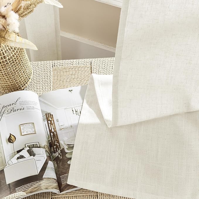 Joydeco Linen Curtains 2 Panel Set,Light Filtering, Ivory on Linen Curtains 84 Inch Curtains for Living Room, Cream Drapes 84 Inches Long Rod Pocket Back Tab Curtains (84" L x 100" W)