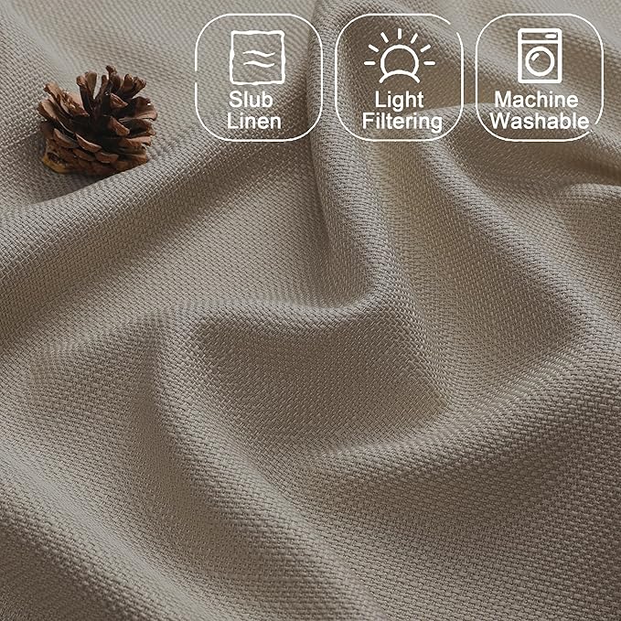 Chyhomenyc Stone Beige Valance for Windows, Light Filtering Faux Linen Textured Small Window Kitchen Curtain, Rod Pocket Short Valance for Bathroom Laundry Basement, 60Wx14L inch, 1 Piece