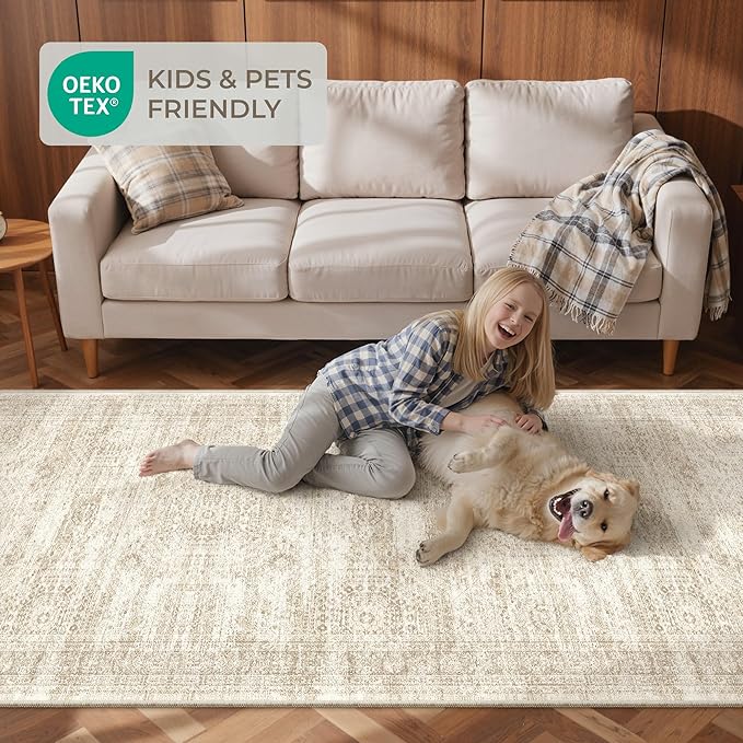 Long Bathroom Rugs Runner - Washable Runner Rugs for Hallway 2x10, Ultra-Thin Soft Kitchen Carpet Runner, Anti Slip Backing Runner Rugs for Entrance, Bedroom, Living Room(2'x10', Beige/Ivory)