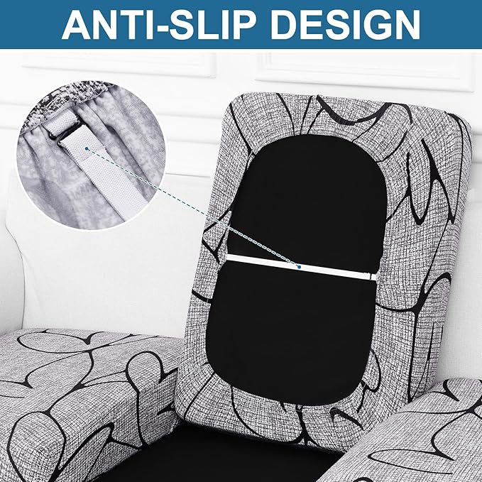 Smiry Printed Couch Cushion Covers, Stretch Soft Couch Covers for Sofa, Washable Non-Slip Sofa Slipcover Furniture Protector for Indoor and Outdoor (2 Pack, Grey and Black)
