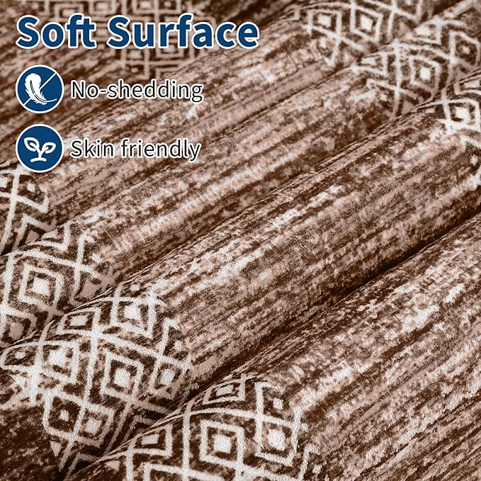 GarveeHome Washable Rug 5x7 Modern Bordered Rug with Non Slip Rubber Backing, Low Pile Thin Carpet, Soft Non Shedding Floor Covering, Foldable Printed Carpet for Living Room Bedroom, Brown