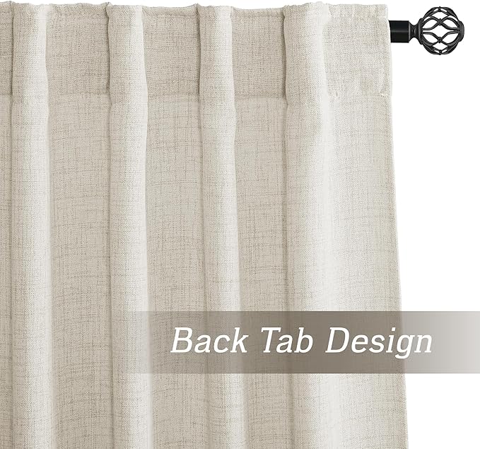 RYB HOME Living Room and Dining Room Curtains and Drapes Linen Sheer, Light Filtering Curtains 102 inches Long, Back Tab/Rod Pocket, Cream Colored, W 52 x L 102 inches, 2 Panels Set