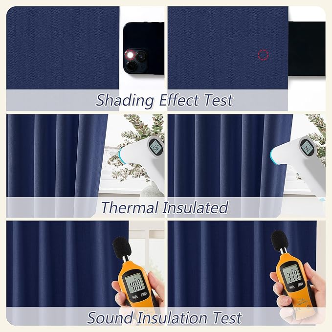 Guken 100% Blackout Curtains 100 Inch Length 2 Panels Set for Living Room Bedroom Back Tab Thermal Insulated Black Out Linen Drapes Room Darkening Window Curtains 100 Inches Long,Classic Blue