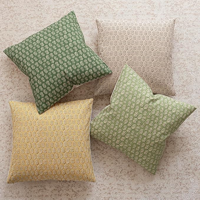 Foindtower Set of 2 Decorative Neutral Floral Print Throw Pillow Covers Vintage Accent Farmhouse Cushion Covers Boho Home Decor for Sofa Couch Chair Bedroom Living Room Outdoor,20×20 Inch,Lime Green