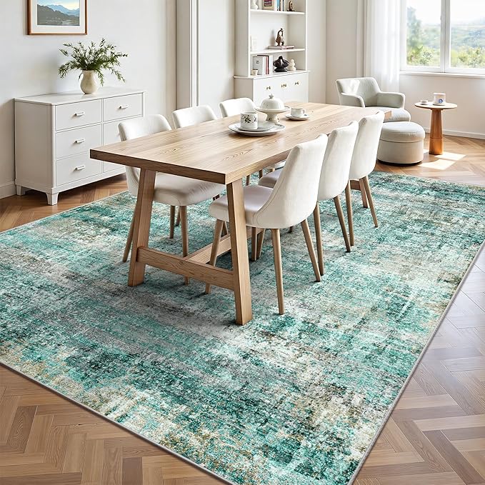 LEPEII 6x9 Area Rugs, Washable Modern Abstract Area Rugs for Living Room, Indoor Neutral Area Rug for Bedroom, Dining Room, Low Pile Non-Slip Non Shedding Rugs-Green