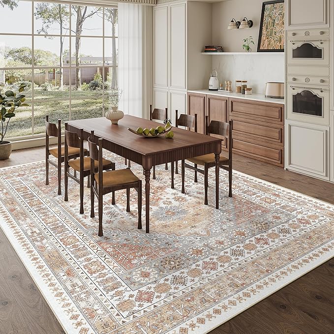 zesthome 9x12 Area Rugs,Stain Resistant Washable Rug,Ultra-Thin Rugs for Living Room,Bedroom,Non-Slip Backing Home Decor Large Area Rug (Orange,9'x12')