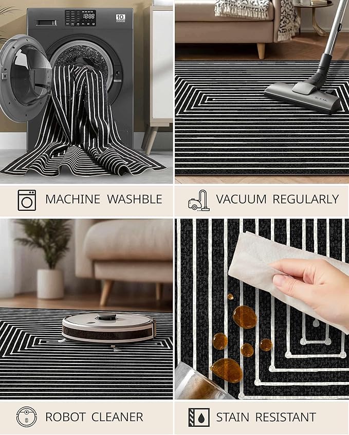Latte&Fog 8x10 Area Rugs for Living Room, Large Modern Abstract Washable Rug, Boho Non Slip Low Pile Carpet for Indoor Bedroom Dining Room, Office, Dorm, Classroom, Farmhouse and Kids Room