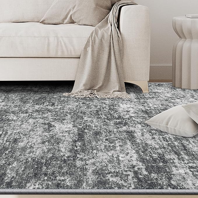4x6 Area Rugs for Living Room Rug Washable: Abstract Rug for Dining Room Bedroom Carpet Non Slip 4 by 6 Indoor Modern Nursery Home Office Black Grey
