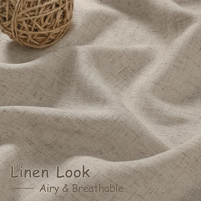 Nanspring Cobblestone Linen Curtains for Living Room 98 Inches Long Light Filtering Semi Sheer Curtain Back Tab Modern Farmhouse Decor Elegant Drapes for Bedroom Dinner Room 52x98, 2 Panels
